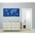 DECORATIVE PINBOARD RUSTIC WORLD MAP IN BLUE - PICTURES ON CORK - PICTURES