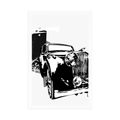 POSTER BLACK AND WHITE RETRO CAR WITH AN ABSTRACTION - BLACK AND WHITE - POSTERS