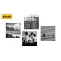 CANVAS PRINT SET HOLIDAY BY THE SEA IN BLACK AND WHITE - SET OF PICTURES - PICTURES