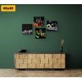 CANVAS PRINT SET WINE AND PIECES OF FRUIT ON A BLACK BACKGROUND - SET OF PICTURES - PICTURES