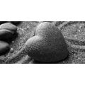 CANVAS PRINT ZEN STONE IN THE SHAPE OF A HEART IN BLACK AND WHITE - BLACK AND WHITE PICTURES - PICTURES