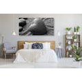 CANVAS PRINT ZEN STONE IN THE SHAPE OF A HEART IN BLACK AND WHITE - BLACK AND WHITE PICTURES - PICTURES