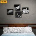 CANVAS PRINT SET ELEGANCE OF A WOMAN AND FLOWERS IN BLACK AND WHITE - SET OF PICTURES - PICTURES