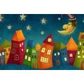 CANVAS PRINT CRESCENT MOON OVER THE CITY - CHILDRENS PICTURES - PICTURES