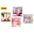 CANVAS PRINT SET FLOWERS IN VINTAGE STYLE - SET OF PICTURES - PICTURES