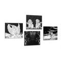 CANVAS PRINT SET HEAVENLY JOY IN BLACK AND WHITE - SET OF PICTURES - PICTURES