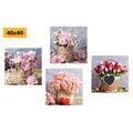 CANVAS PRINT SET BOUQUET OF FLOWERS IN A VINTAGE DESIGN - SET OF PICTURES - PICTURES