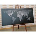 DECORATIVE PINBOARD NIGHT BLACK AND WHITE MAP OF THE WORLD - PICTURES ON CORK - PICTURES