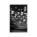 POSTER BEAUTIFUL DEER WITH BUTTERFLIES IN BLACK AND WHITE - BLACK AND WHITE - POSTERS