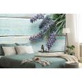 WALL MURAL LAVENDER ON A WOODEN BACKGROUND - WALLPAPERS WITH IMITATION OF WOOD - WALLPAPERS