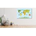 CANVAS PRINT CHILDREN'S MAP OF THE WORLD WITH ANIMALS - CHILDRENS PICTURES - PICTURES