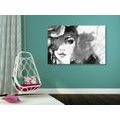 CANVAS PRINT BLACK AND WHITE PORTRAIT OF A WOMAN - BLACK AND WHITE PICTURES - PICTURES