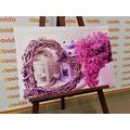 CANVAS PRINT WICKER HEART WITH LANTERNS AND LILAC - VINTAGE AND RETRO PICTURES - PICTURES
