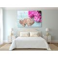 CANVAS PRINT PEONIES AND BIRCH HEARTS - VINTAGE AND RETRO PICTURES - PICTURES