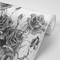 WALLPAPER BLACK AND WHITE VINTAGE BOUQUET OF ROSES - BLACK AND WHITE WALLPAPERS - WALLPAPERS