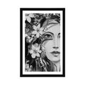 POSTER WITH MOUNT ORIGINAL PAINTING OF A WOMAN IN BLACK AND WHITE - BLACK AND WHITE - POSTERS