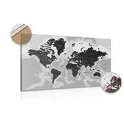 DECORATIVE PINBOARD MODERN BLACK AND WHITE MAP - PICTURES ON CORK - PICTURES