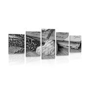 5-PIECE CANVAS PRINT NOSTALGIC LEAVES IN BLACK AND WHITE - BLACK AND WHITE PICTURES - PICTURES