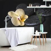 SELF ADHESIVE WALL MURAL ZEN STONES WITH A YELLOW ORCHID - SELF-ADHESIVE WALLPAPERS - WALLPAPERS