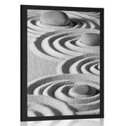 POSTER ZEN STONES IN SANDY CIRCLES IN BLACK AND WHITE - BLACK AND WHITE - POSTERS
