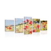 5-PIECE CANVAS PRINT PAINTED POPPIES IN A MEADOW - PICTURES OF NATURE AND LANDSCAPE - PICTURES