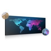DECORATIVE PINBOARD NIGHT MAP OF THE WORLD - PICTURES ON CORK - PICTURES