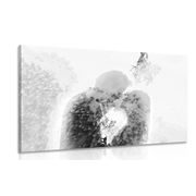 PICTURE OF A LOVING COUPLE UNDER A MISTLETOE IN BLACK & WHITE - BLACK AND WHITE PICTURES - PICTURES