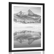 POSTER WITH MOUNT SNOWY LANDSCAPE IN THE ALPS IN BLACK AND WHITE - BLACK AND WHITE - POSTERS