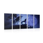 5-PIECE CANVAS PRINT WOLF IN FULL MOON - PICTURES OF ANIMALS - PICTURES