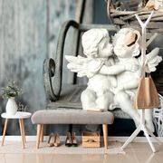 WALL MURAL STATUES OF ANGELS ON A BENCH - WALLPAPERS ANGELS - WALLPAPERS