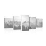 5-PIECE CANVAS PRINT FOG OVER THE FOREST IN BLACK AND WHITE - BLACK AND WHITE PICTURES - PICTURES