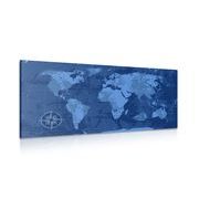 CANVAS PRINT RUSTIC MAP OF THE WORLD IN BLUE - PICTURES OF MAPS - PICTURES