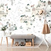 SELF ADHESIVE WALLPAPER MINIMALISTIC MAP WITH ANIMALS - SELF-ADHESIVE WALLPAPERS - WALLPAPERS