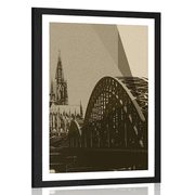 POSTER WITH MOUNT ILLUSTRATION OF THE CITY OF COLOGNE IN SEPIA - BLACK AND WHITE - POSTERS