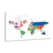 CANVAS PRINT WORLD MAP WITH FLAGS ON A WHITE BACKGROUND - PICTURES OF MAPS - PICTURES