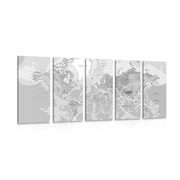 5-PIECE CANVAS PRINT CLASSIC WORLD MAP IN BLACK AND WHITE - PICTURES OF MAPS - PICTURES