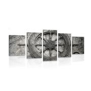 5-PIECE CANVAS PRINT NAUTICAL HELM - BLACK AND WHITE PICTURES - PICTURES