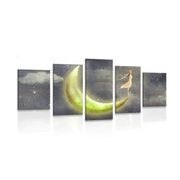 5-PIECE CANVAS PRINT GIRL ON THE MOON - PICTURES OF PEOPLE - PICTURES