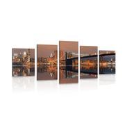 5-PIECE CANVAS PRINT REFLECTION OF MANHATTAN IN THE WATER - PICTURES OF CITIES - PICTURES