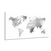 CANVAS PRINT WORLD MAP IN BLACK AND WHITE WATERCOLOR DESIGN - PICTURES OF MAPS - PICTURES