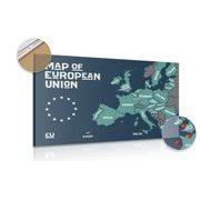 DECORATIVE PINBOARD EDUCATIONAL MAP WITH THE NAMES OF THE COUNTRIES OF THE EUROPEAN UNION - PICTURES ON CORK - PICTURES