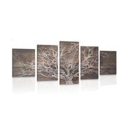 5-PIECE CANVAS PRINT TREE CROWN ON A WOODEN BASE - PICTURES OF TREES AND LEAVES - PICTURES
