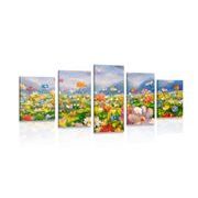 5-PIECE CANVAS PRINT OIL PAINTING WILD FLOWERS - PICTURES OF NATURE AND LANDSCAPE - PICTURES