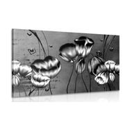 CANVAS PRINT POPPIES IN AN ETHNO TOUCH IN BLACK AND WHITE - BLACK AND WHITE PICTURES - PICTURES