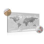 DECORATIVE PINBOARD BEAUTIFUL BLACK AND WHITE MAP OF THE WORLD - PICTURES ON CORK - PICTURES
