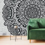 WALLPAPER FLORAL MANDALA IN BLACK AND WHITE - BLACK AND WHITE WALLPAPERS - WALLPAPERS