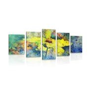 5-PIECE CANVAS PRINT YELLOW FLOWER WITH A VINTAGE TOUCH - VINTAGE AND RETRO PICTURES - PICTURES