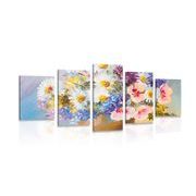 5-PIECE CANVAS PRINT OIL PAINTING OF SUMMER FLOWERS - PICTURES FLOWERS - PICTURES