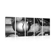 5-PIECE CANVAS PRINT ETHNO COUPLE IN LOVE IN BLACK AND WHITE - BLACK AND WHITE PICTURES - PICTURES