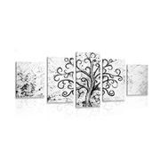 5-PIECE CANVAS PRINT SYMBOL OF THE TREE OF LIFE IN BLACK AND WHITE - BLACK AND WHITE PICTURES - PICTURES